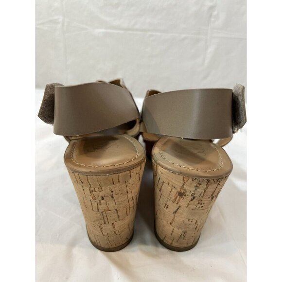 Franco Sarto Taupe Suede Slingback Kicks Platform Cork Sandals 7.5 - Picture 3 of 13